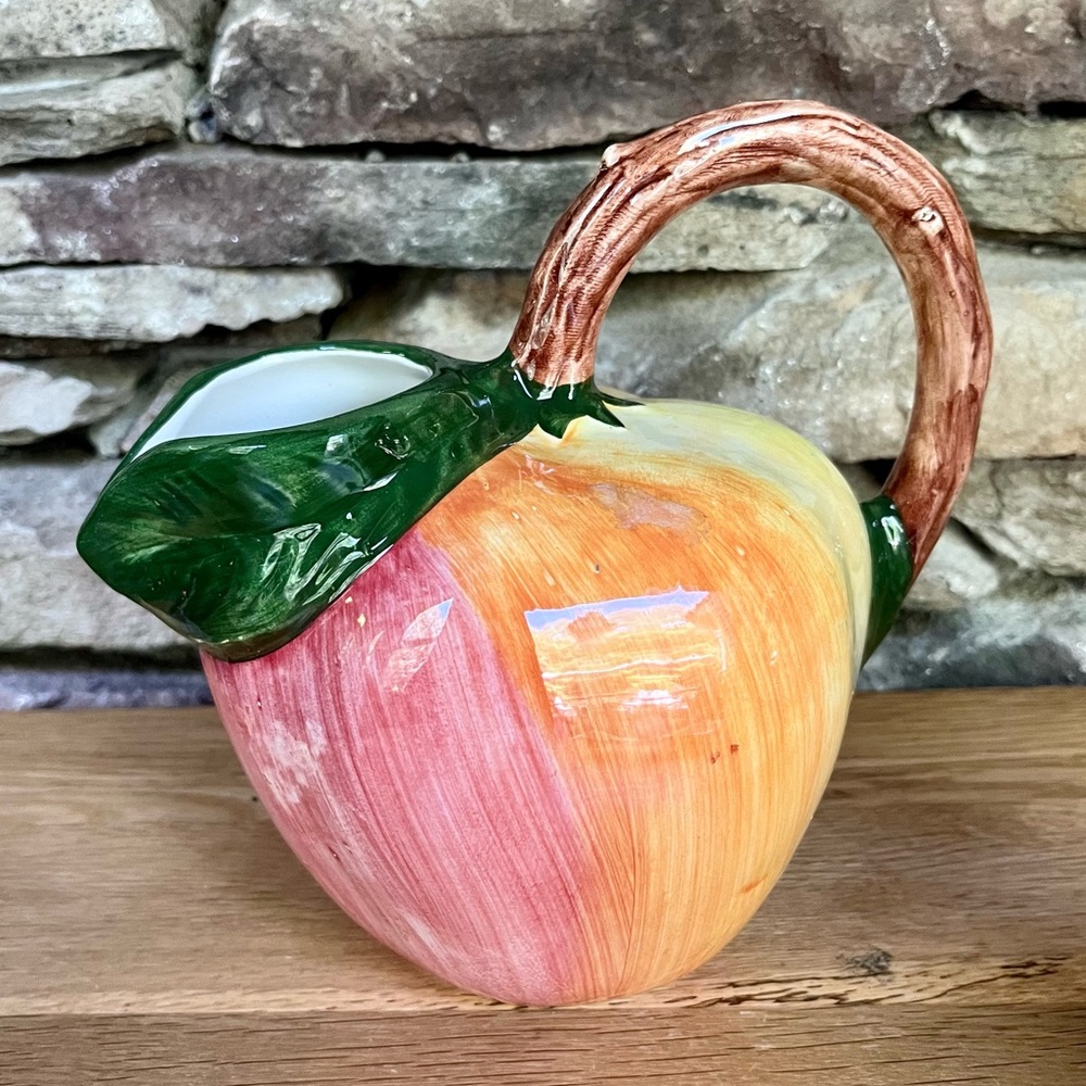 Bassano Italian Pitcher Apple Peach Italy Hand Painted Majolica Pottery Cottage